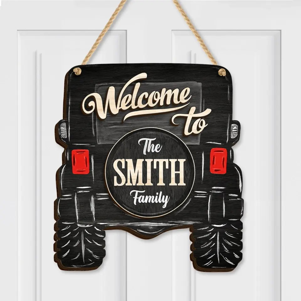 Personalized Off-road Car 2 Layered Wooden Art - Door Sign Gift Idea For Family/Off-road Car Lover - Welcome To The Smith Family