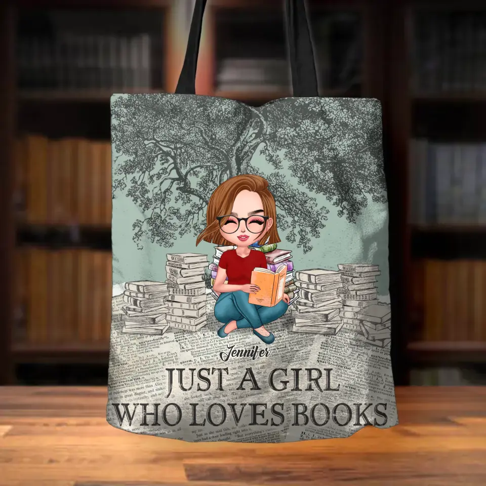 Personalized Canvas Bag - Gift Idea For Book Lover - Just A Girl Who Loves Books