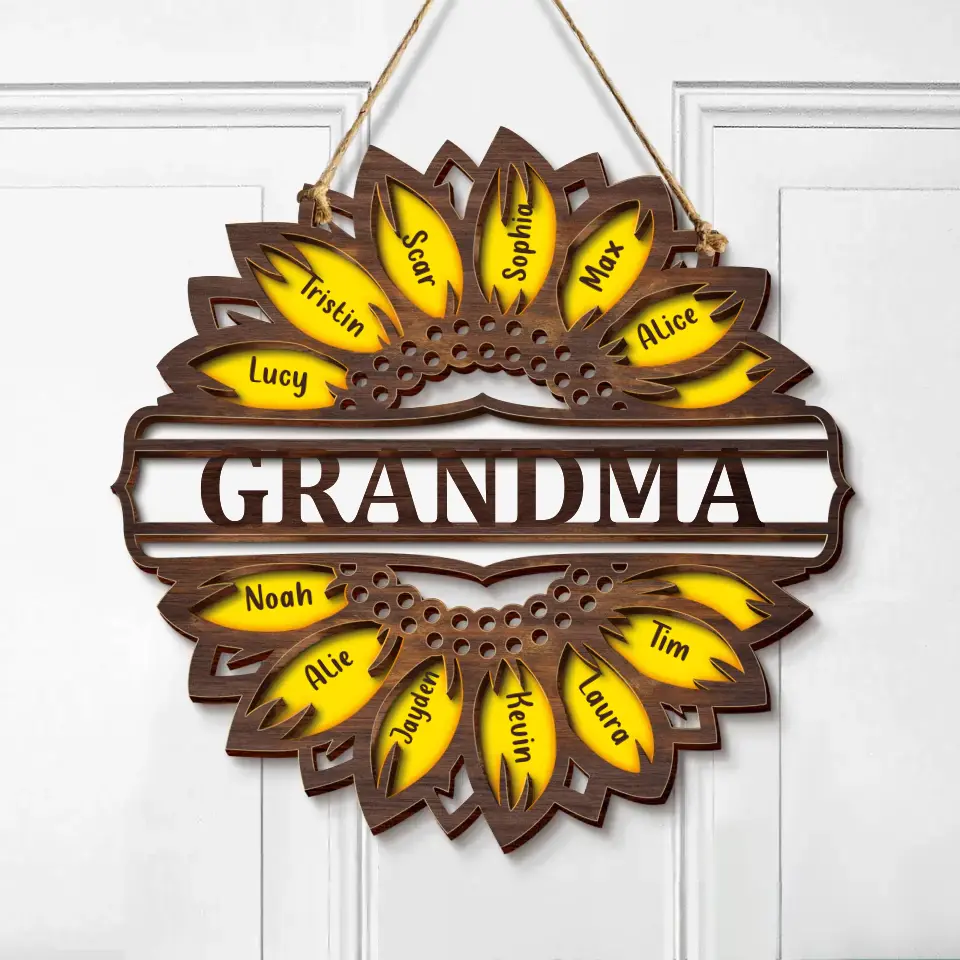 Personalized Sunflower Fall 2 Layered Wooden Art - Up to 12 Kids - Gift Idea For Mom Grandma