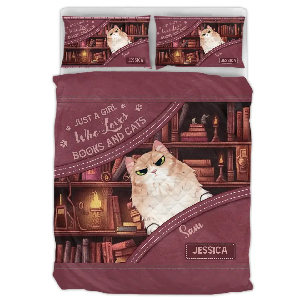 Personalized Books And Cats Quilt Bed Sets - Gift Idea For Book/Cat Lover - Just A Girl Who Loves Books And Cats