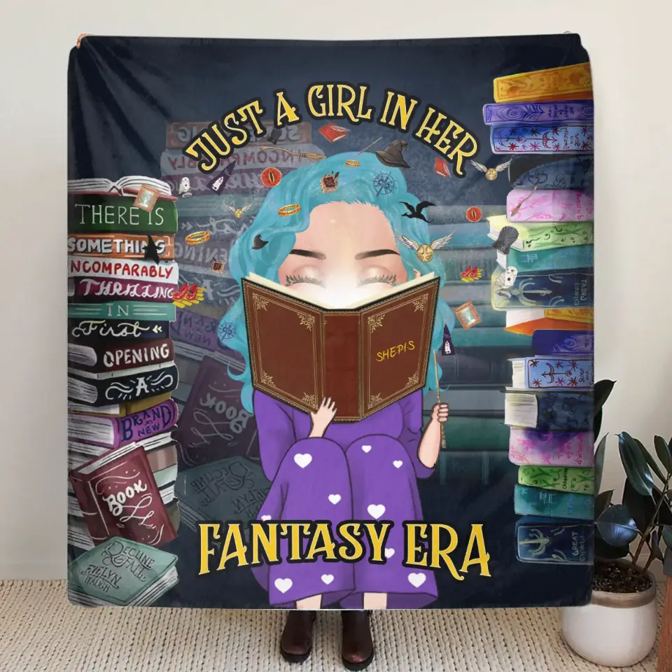 Personalized Reading Book Fleece Throw Blanket & Quilt - Gift Idea For Books Lover - Just A Girl In Her Fantasy Era