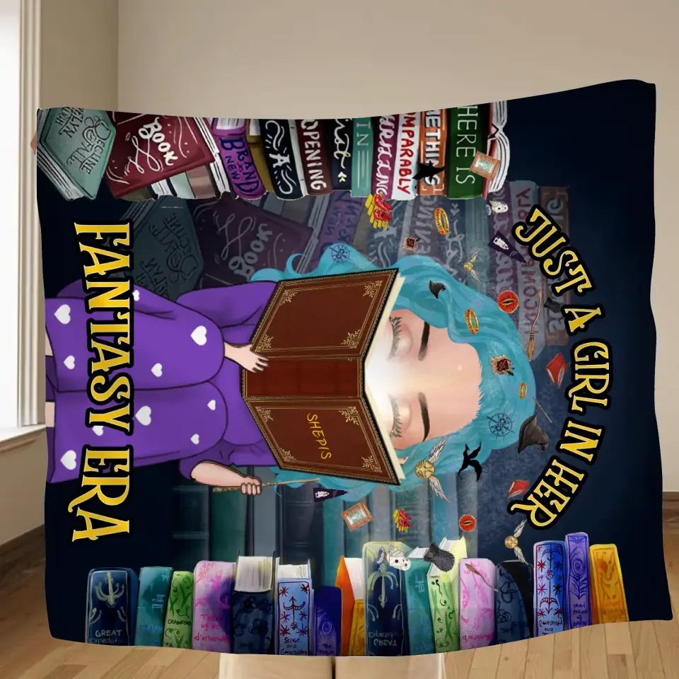 Personalized Reading Book Fleece Throw Blanket & Quilt - Gift Idea For Books Lover - Just A Girl In Her Fantasy Era