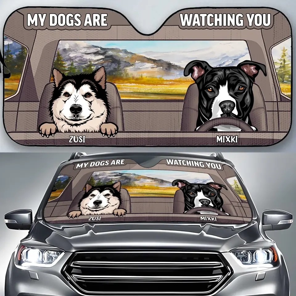 Personalized Dog Car Sunshade - Up to 4 Dogs - Gift Idea For Dog Lover - Life Is Better With Dogs