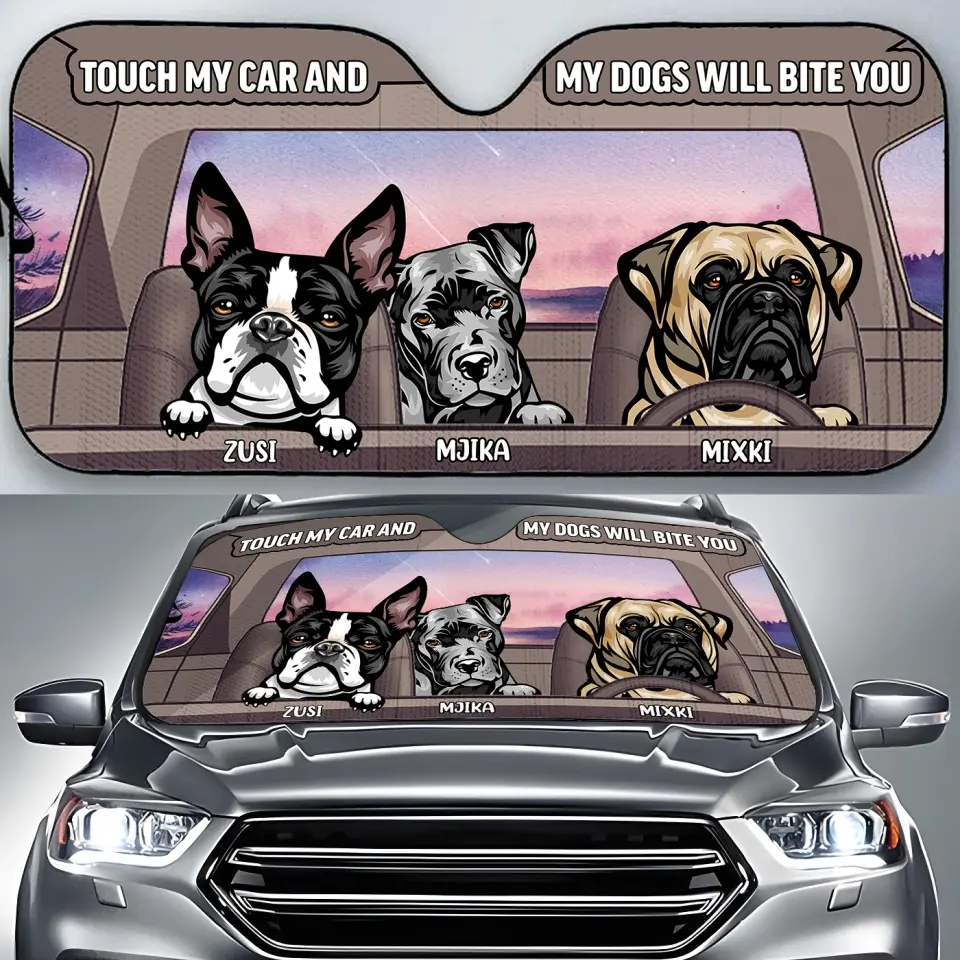 Personalized Dog Car Sunshade - Up to 4 Dogs - Gift Idea For Dog Lover - Life Is Better With Dogs