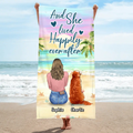Personalized Pet Mom/Dad Beach Towel - Gift Idea For Dog/Cat/Rabbit Lover - Up to 4 Pets - And She Lived Happily Ever After