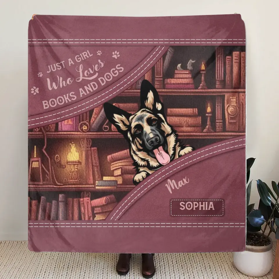 Personalized Dogs Fleece Throw Blanket/Quilt - Gift Idea For Dog Lovers - Just A Girl Who Loves Books And Dogs