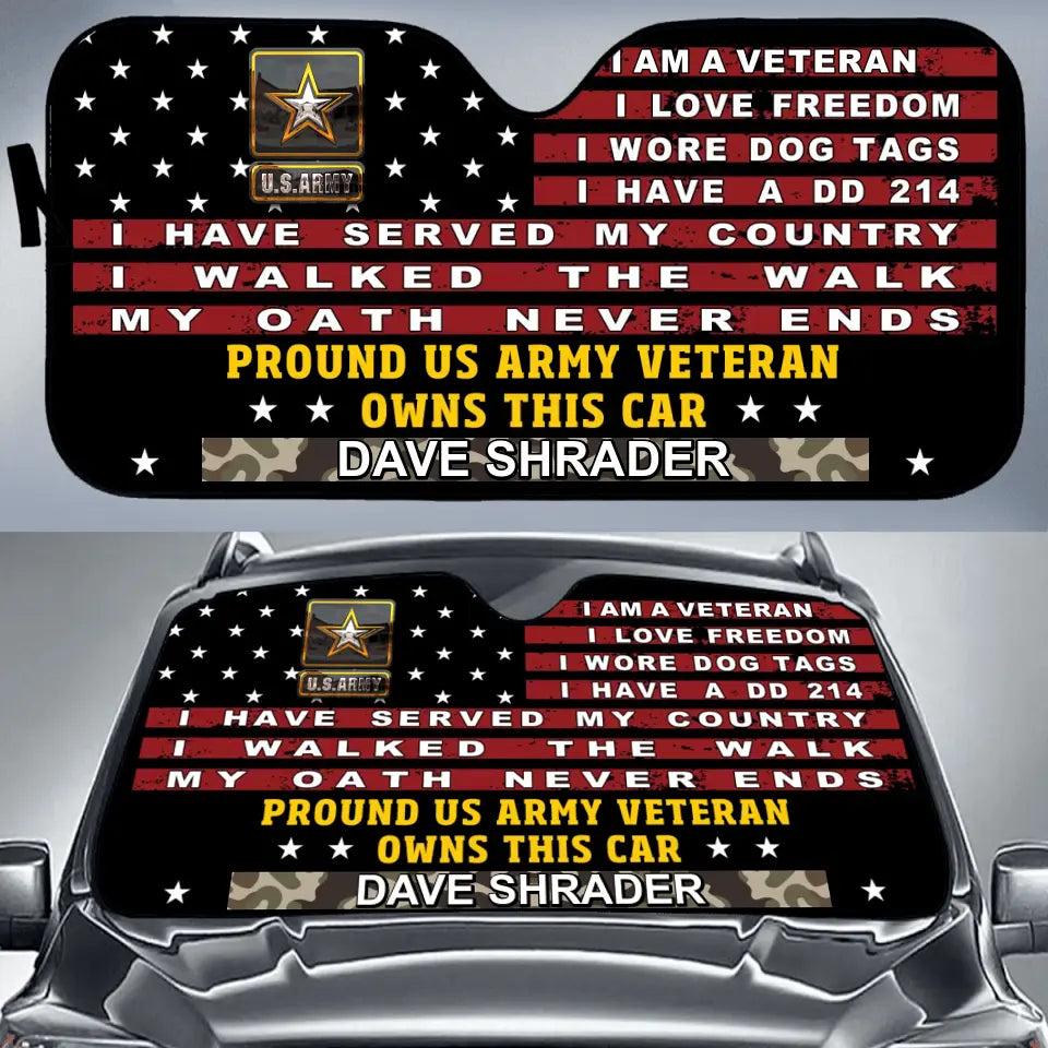 Personalized Veteran Car Sunshade - Gift Idea To Veteran/Father/Husband - Pround US Army Veteran Owns This Car
