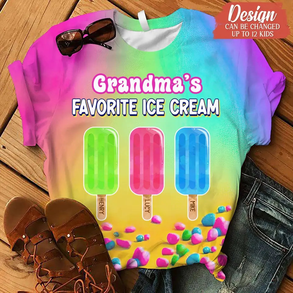 Personalized Grandma's Favorite Ice Cream  AOP T-shirt - Gift Idea For Grandma/Mother - Up to 10 Kids