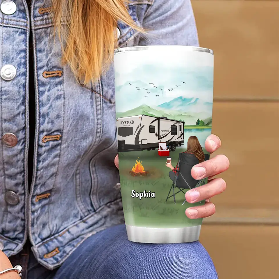 Personalized Camping Tumbler - Gift Idea For Camping Lover - Never Underestimate A Woman Who Loves Camping And Was Born In August