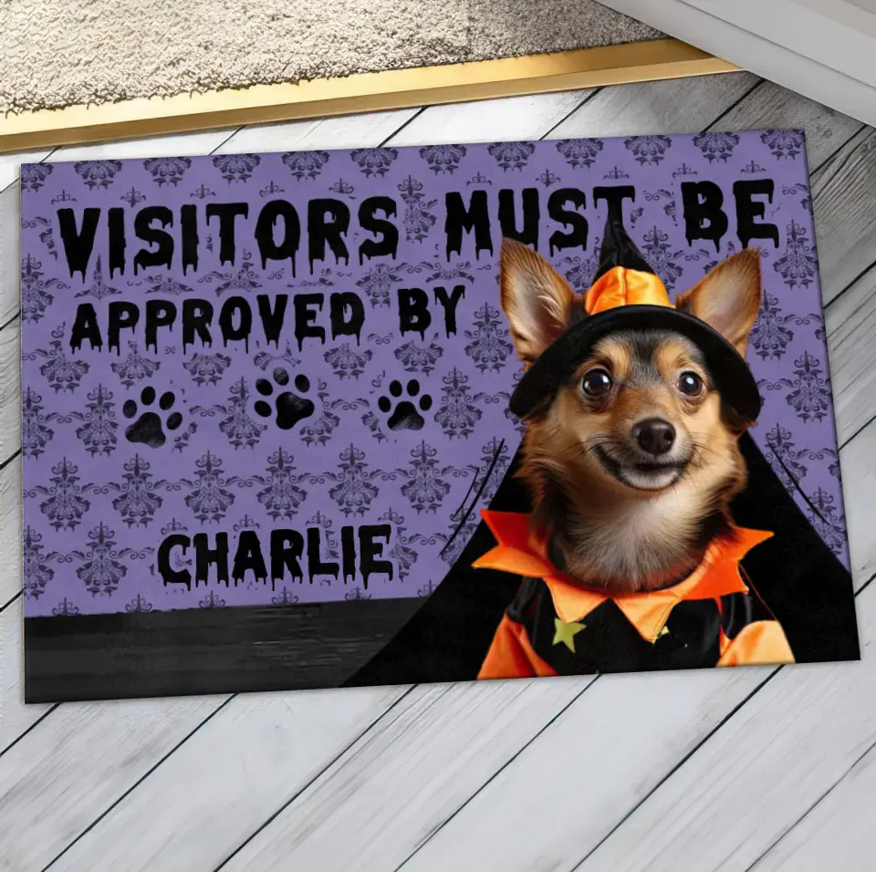 Personalized Upload Photo Doormat - Halloween Gift Idea For Dog/Cat Owner - Visitors Must Be Approved By Charlie