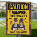 Personalized Vampire Metal sign - Funny Gift Idea For Couple/Family - Up to 2 Kids - Caution Vampire Breeding Area Avoid Eye Contact