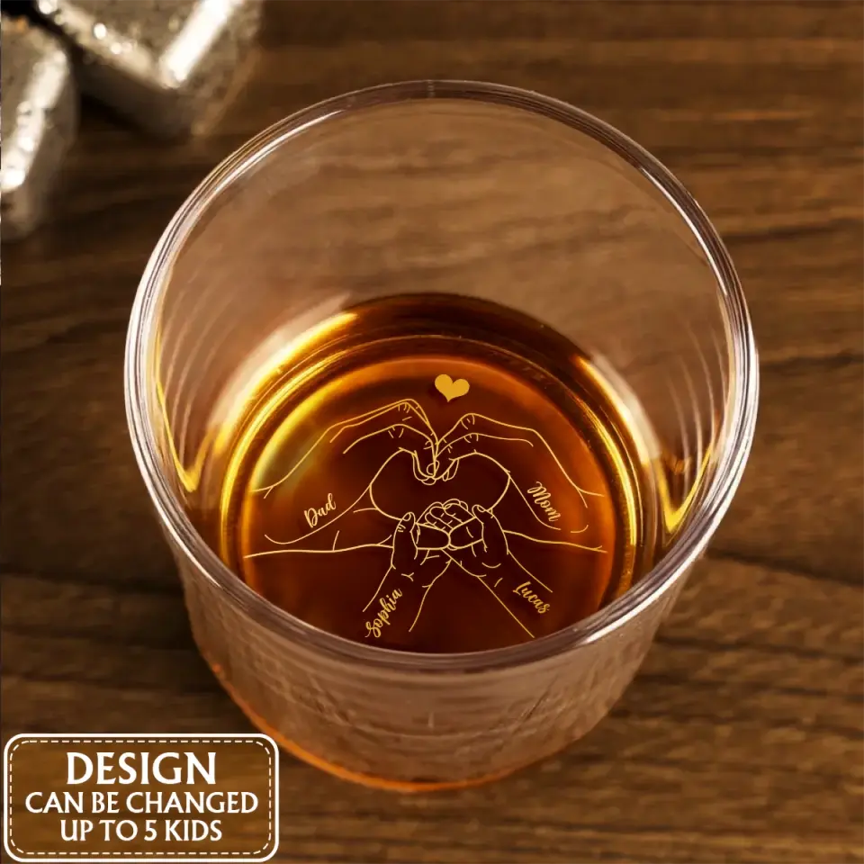 Personalized Family Engraved Whiskey Glass - Gift Idea For Family with up to 5 Kids