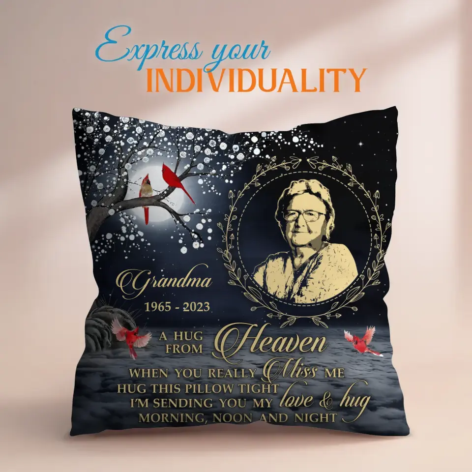 Custom Personalized Memorial Pillow Cover - Memorial Gift Idea - A Hug From Heaven When You Really Miss Me Hug This Pillow Tight