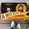 Personalized Halloween Witch Cat Doormat - Gift Idea For Family/Pet Lover - Up to 7 Cats - A Wicked Witch And Her Little Meownsters Live Here