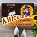 Personalized Halloween Witch Cats Doormat - Gift Idea For Family/Pet Lover - Up to 6 Cats - A Wicked Witch And Her Little Meownsters Live Here