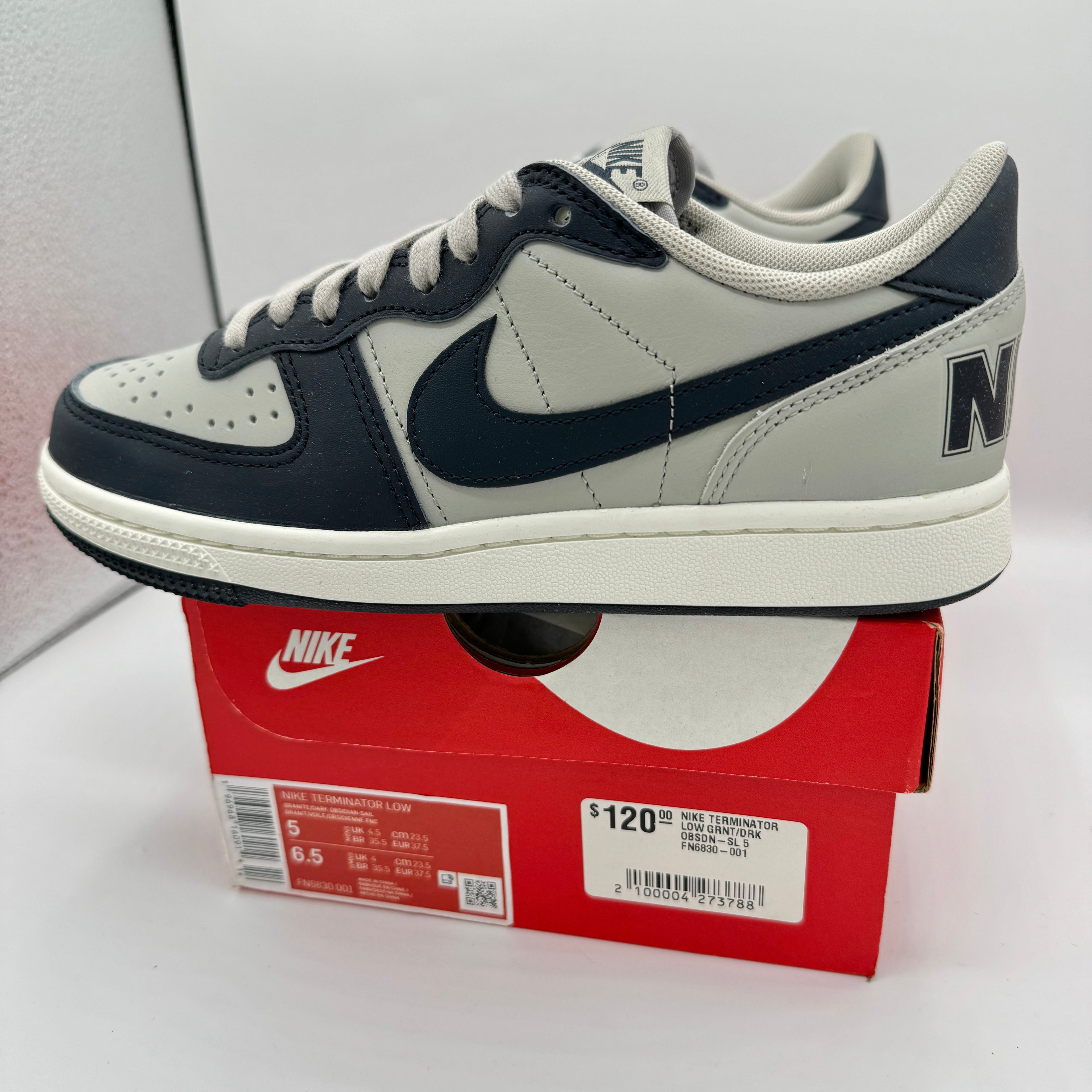 Nike Terminator Low Shoes Granite Grey Dark Obsidian Sail Navy Blue UNISEX
