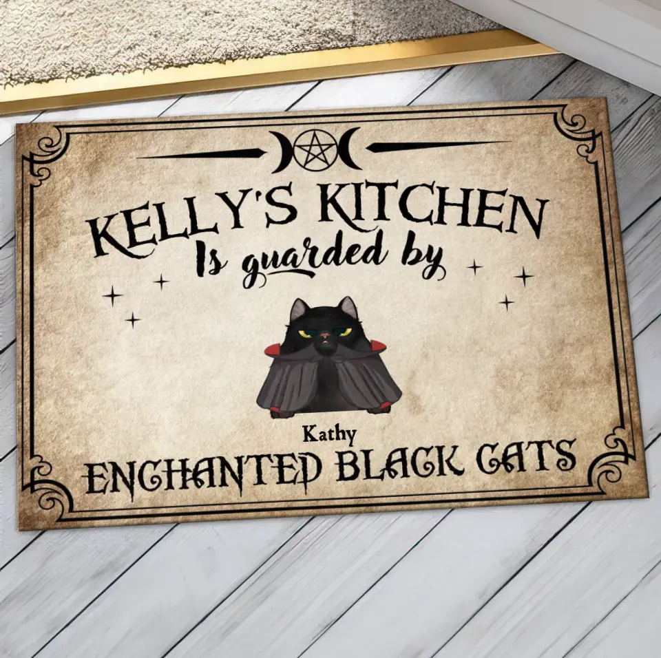 Personalized Cat Doormat - Halloween Gift Idea For Cat Lover - Up to 7 Cats - Witch's Kitchen Is Guarded By Enchanted Black Cats