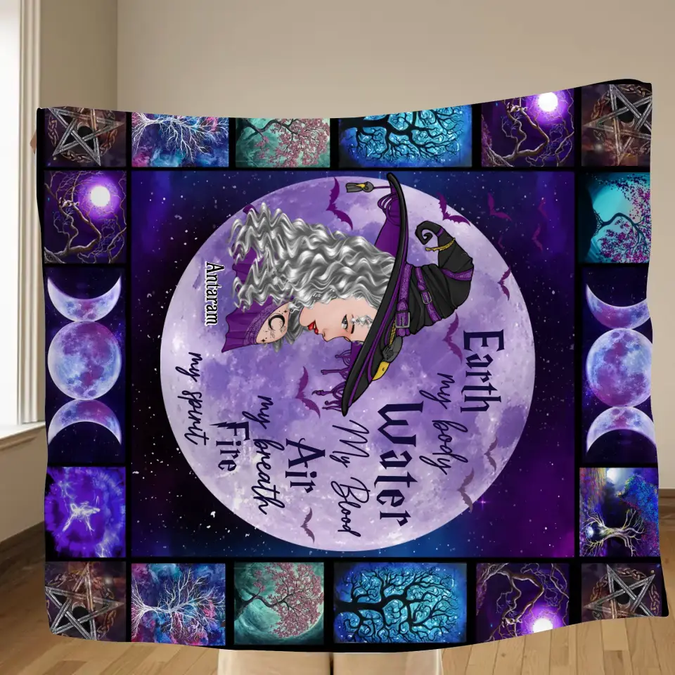 Personalized Witch Quilt/Fleece Throw Blanket - Gift Idea For Witch Lover - Earth My Body Water My Blood Air My Breath Fire My Spirit