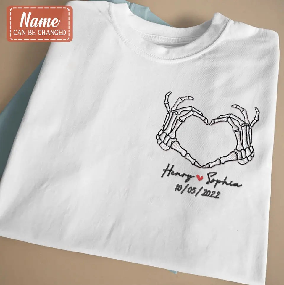 Personalized Skeleton Embroidered T-shirt/Sweater/Hoodie - Gift Idea For Couple
