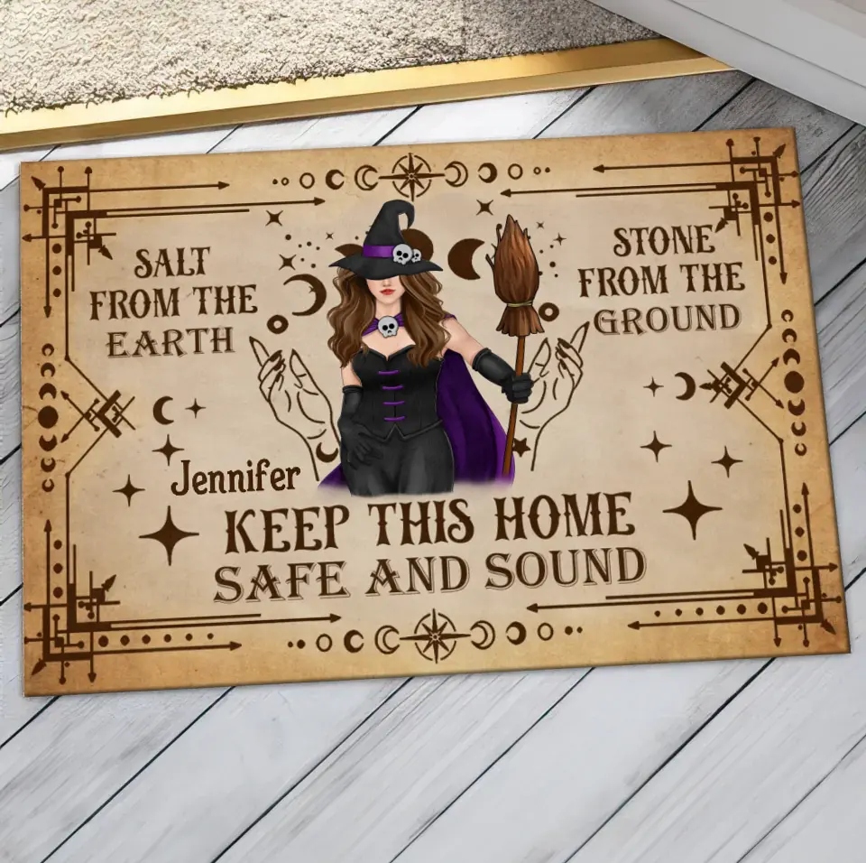 Personalized Witch Doormat - Halloween Gift Idea - Keep This Home Safe And Sound