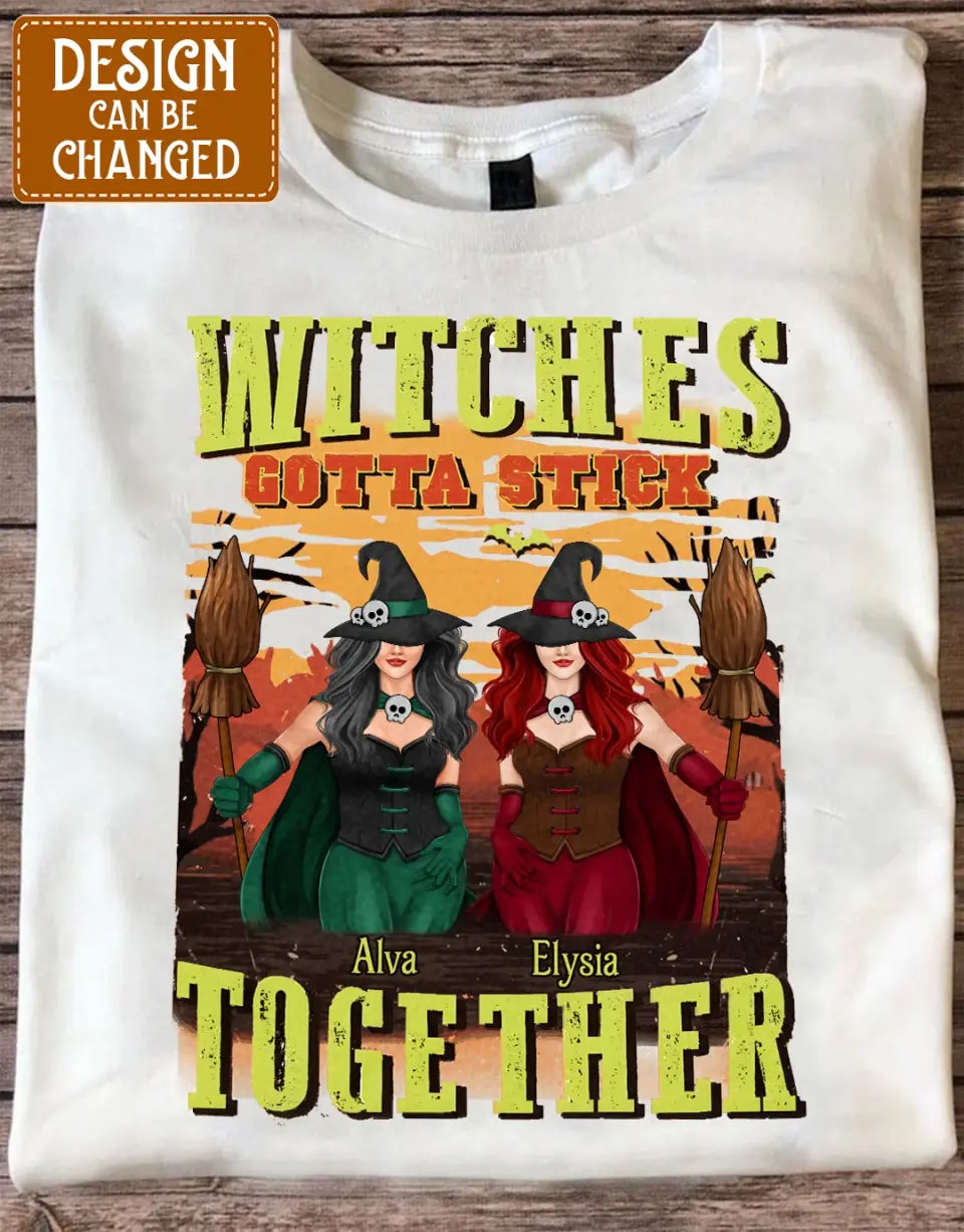 Personalized Witch Besties T-shirt/Long Sleeve/Sweatshirt/Hoodie - Halloween Gift Idea For Friends/Besties/Sisters - Witches Gotta Stick Together