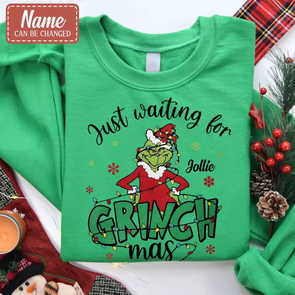 Personalized Christmas AOP Sweater - Gift Idea For Friend/Family Member - Just Waiting For Grinchmas