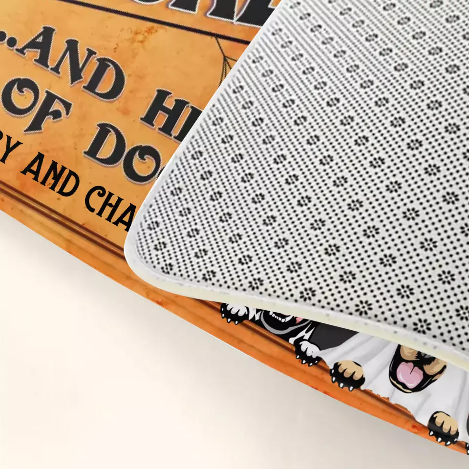 Personalized Wicked Witch Dog Doormat - Halloween Gift Idea For Witch/Dog Lovers With Up To 3 Dogs - Home Of The Wicked Witch And Her Pack Of Dogs