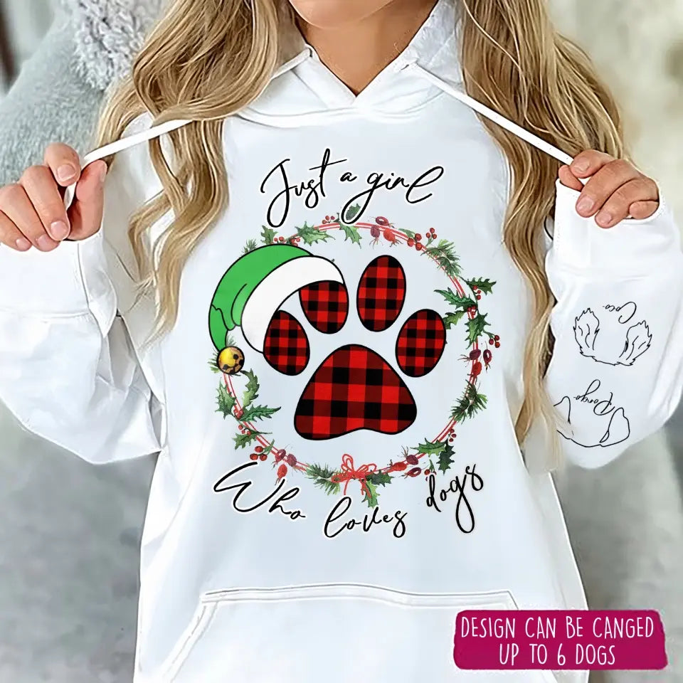 Personalized Dog Mom Unisex Fleece Hoodie - Christmas Gift Idea For Dog Lover - Up to 6 Dogs - Just A Girl Who Loves Dogs