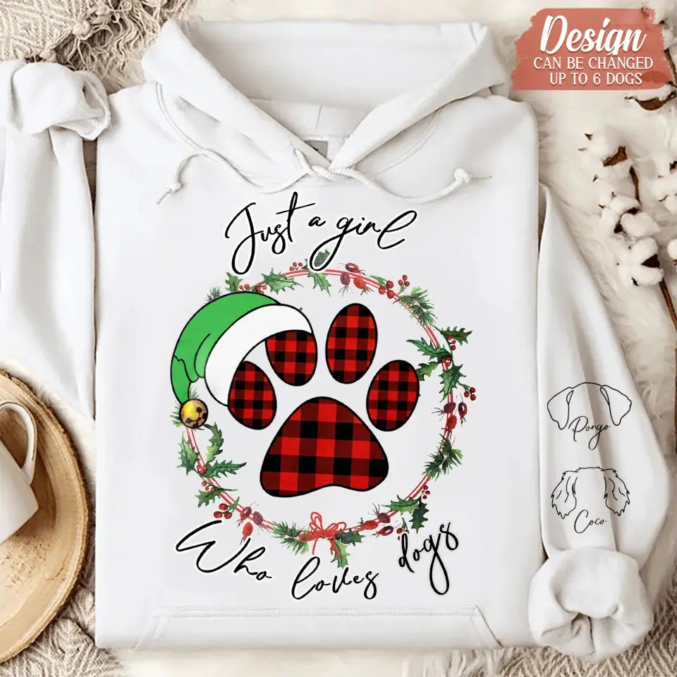 Personalized Dog Mom Unisex Fleece Hoodie - Christmas Gift Idea For Dog Lover - Up to 6 Dogs - Just A Girl Who Loves Dogs