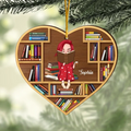 Personalized Reading Girl Heart Shaped Wooden Ornament - Christmas Gift Idea For Book Lover