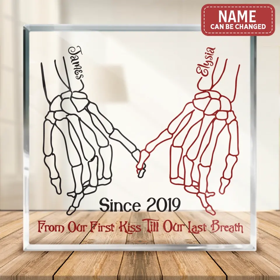 Personalized Couple Halloween Square Acrylic Plaque - Gift Idea For Couple - From Our First Kiss Till Our Last Breath