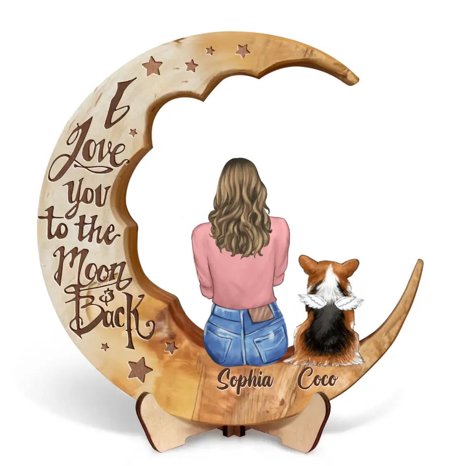 Personalized Memorial Pet Moon Wooden Art - Memorial Gift Idea for Cat/Dog Lover - I Love You To The Moon And Back