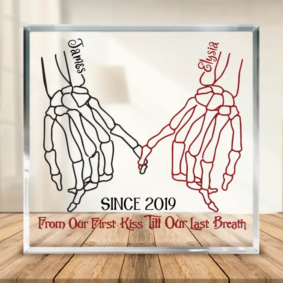 Personalized Couple Halloween Square Acrylic Plaque - Gift Idea For Couple - From Our First Kiss Till Our Last Breath