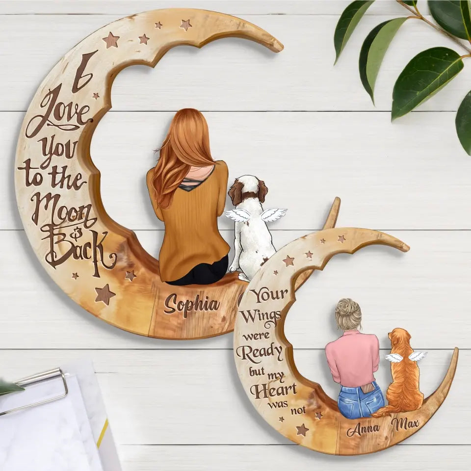 Personalized Memorial Cat Moon Wooden Art - Memorial Gift Idea for Cat/Dog Lover - I Love You To The Moon And Back