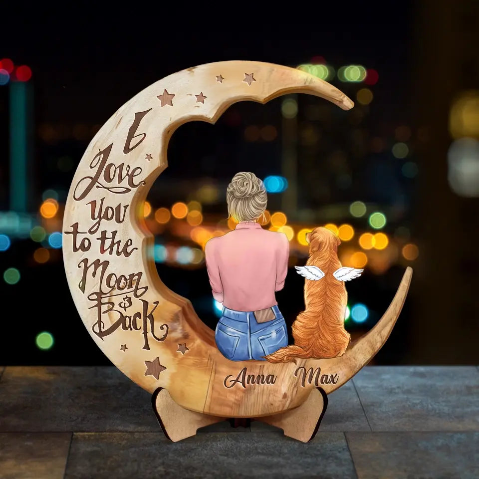 Personalized Memorial Cat Moon Wooden Art - Memorial Gift Idea for Cat/Dog Lover - I Love You To The Moon And Back