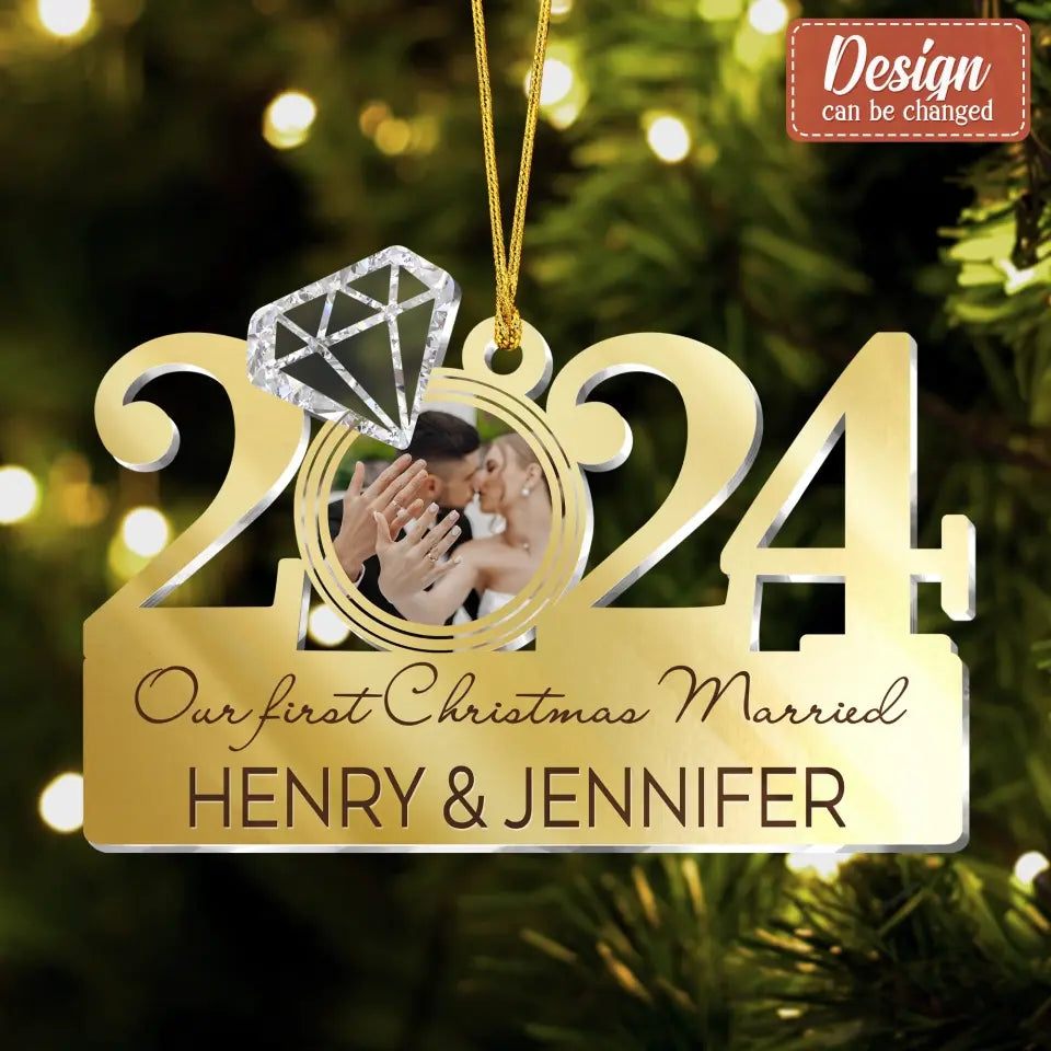 Custom Personalized Engaged/ Married Acrylic Ornament - Christmas/ Anniversary/ Loving Gift For Couple/ Husband And Wife - Our First Christmas Engaged