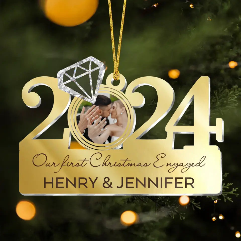 Custom Personalized Engaged/ Married Acrylic Ornament - Christmas/ Anniversary/ Loving Gift For Couple/ Husband And Wife - Our First Christmas Engaged