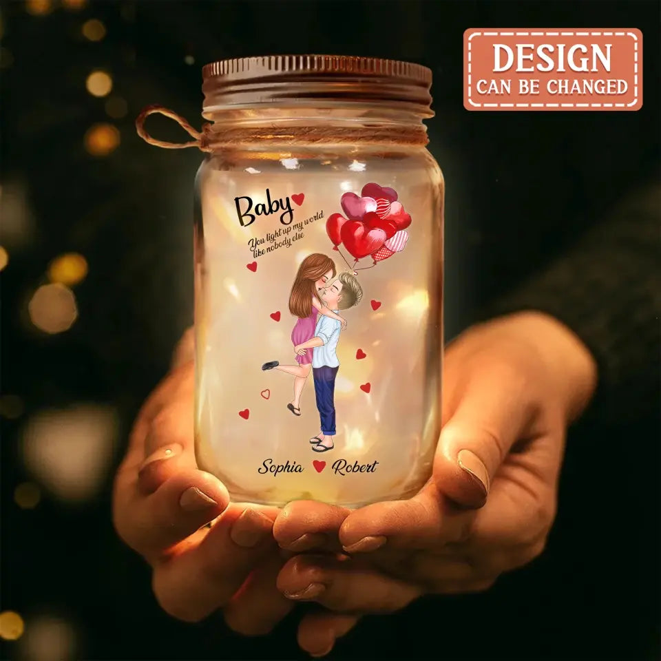 Custom Personalized Couple Mason Jar Light - Anniversary/ Christmas Gift Idea For Couple/ Him Her - You Light Up My World Like Nobody Else