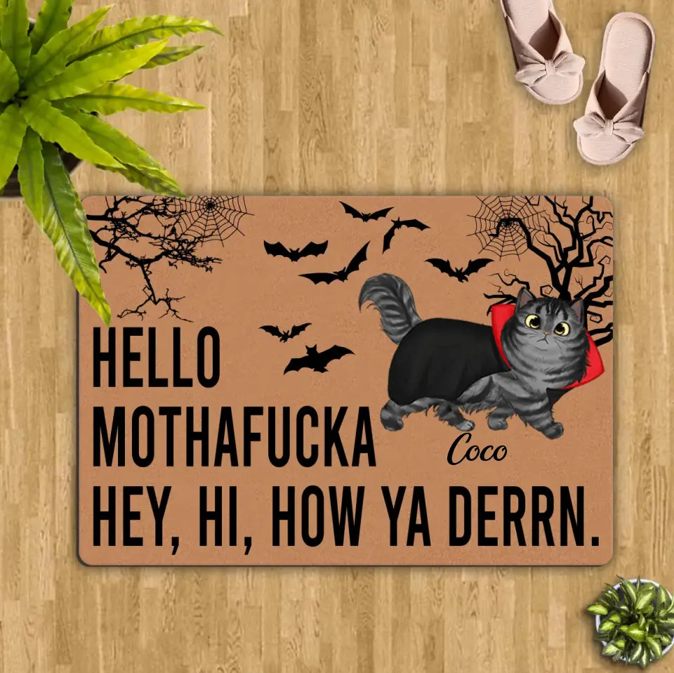 Personalized Cat Doormat - Halloween Gift Idea For Cat Lover - Up to 5 Cats - Hello Mothafucka