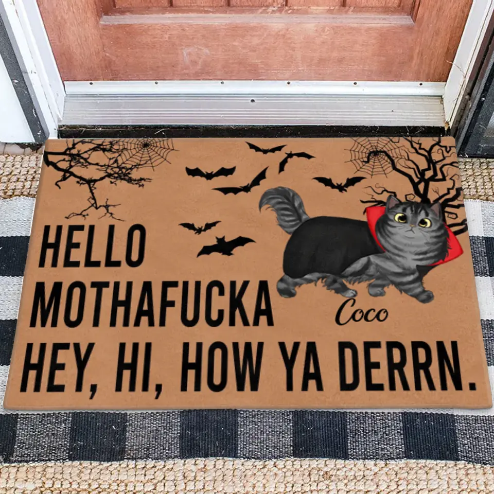 Personalized Cat Doormat - Halloween Gift Idea For Cat Lover - Up to 5 Cats - Hello Mothafucka