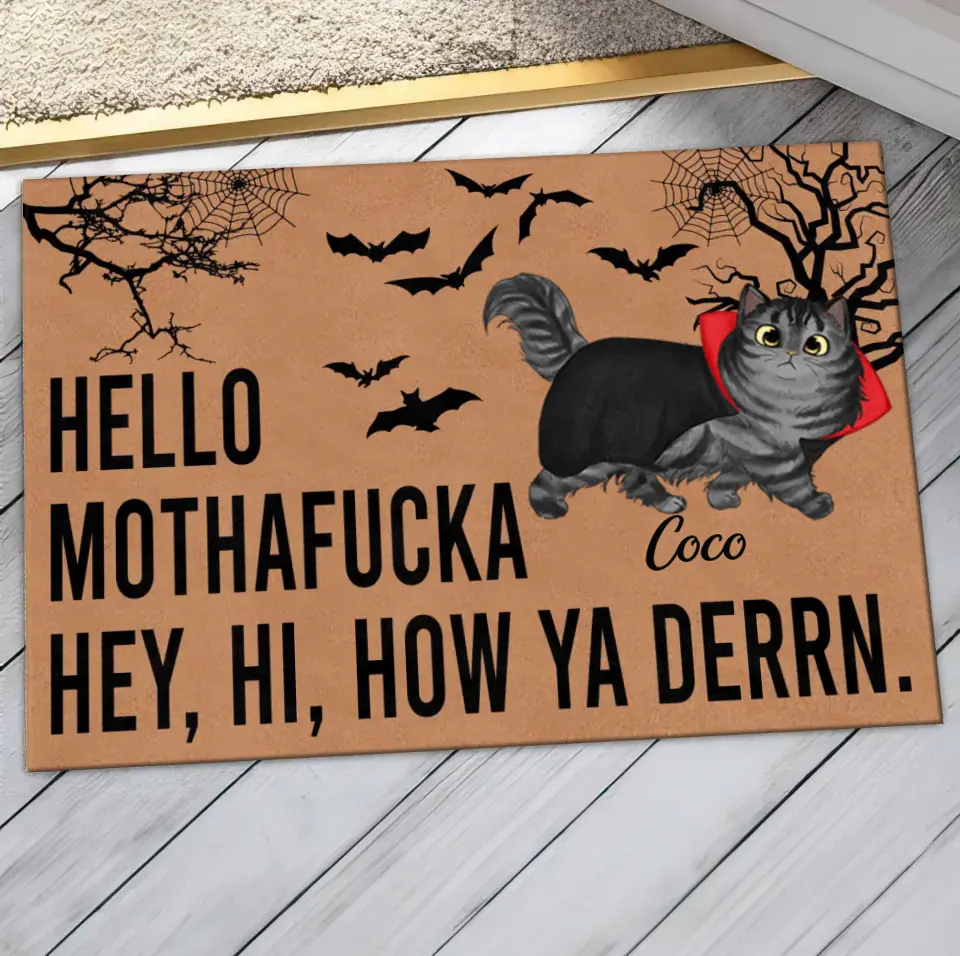 Personalized Cat Doormat - Halloween Gift Idea For Cat Lover - Up to 5 Cats - Hello Mothafucka