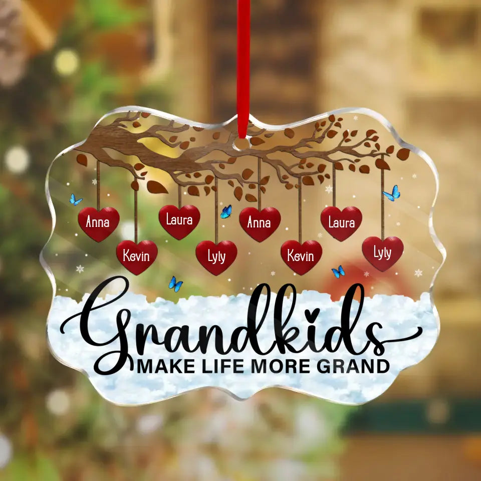 Personalized Grandkids Acrylic Ornament - Christmas Gift Idea For Grandparents - Up to 8 People - Grandkids Make Life More Grand