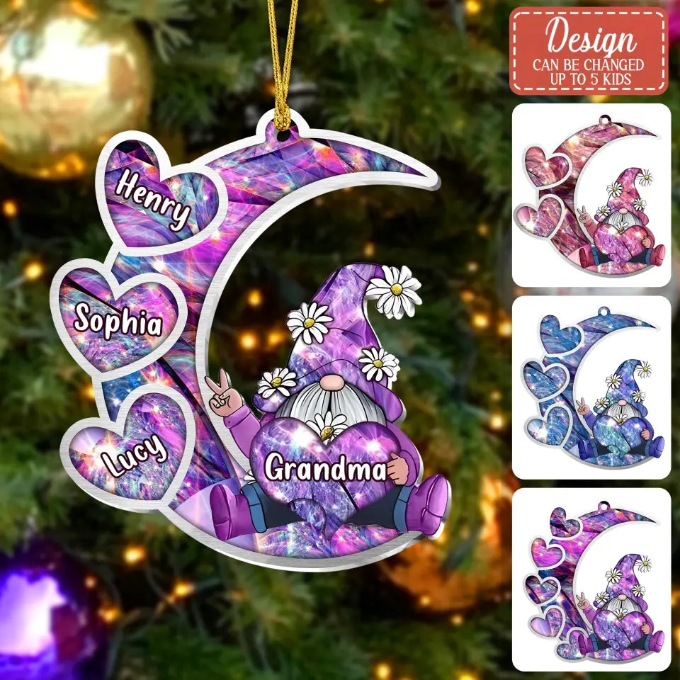 Personalized Sparkling Grandma Nana With Sweet Heart Kids Acrylic Car Ornament - Gift Idea To Grandma/Mother - Up to 5 Kids