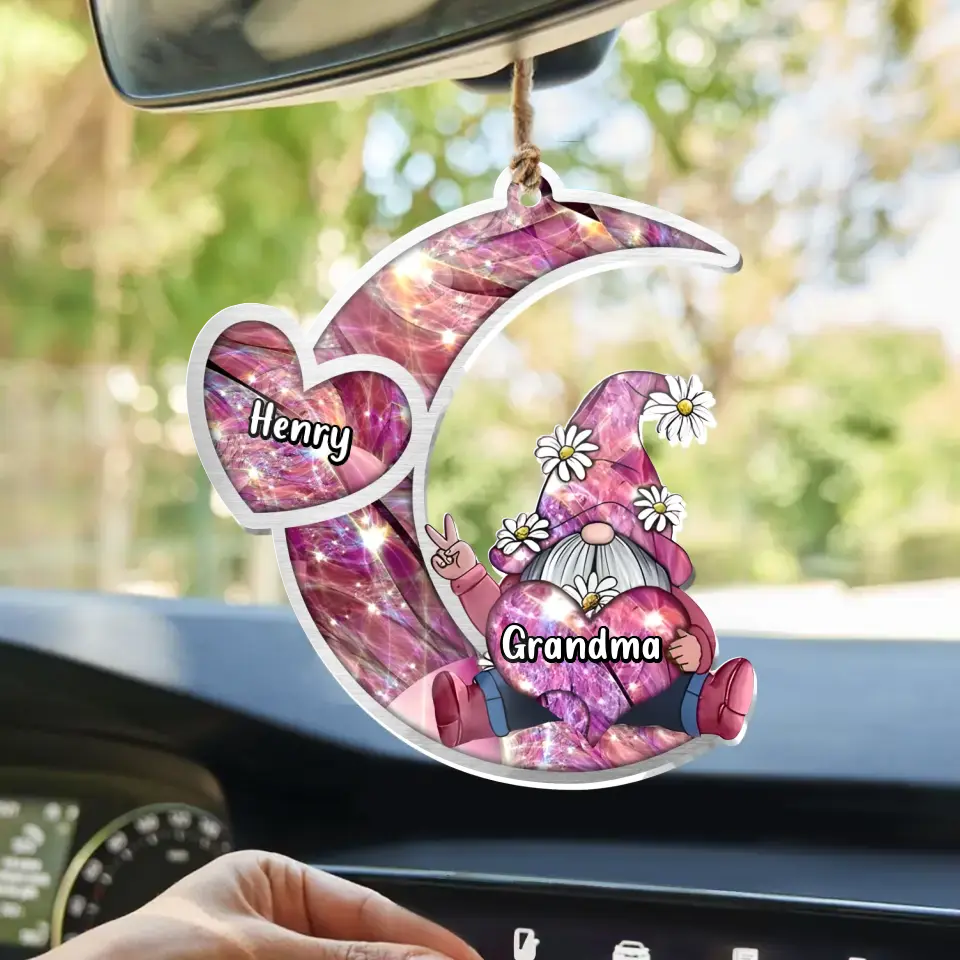 Personalized Sparkling Grandma Nana With Sweet Heart Kids Acrylic Car Ornament - Gift Idea To Grandma/Mother - Up to 5 Kids