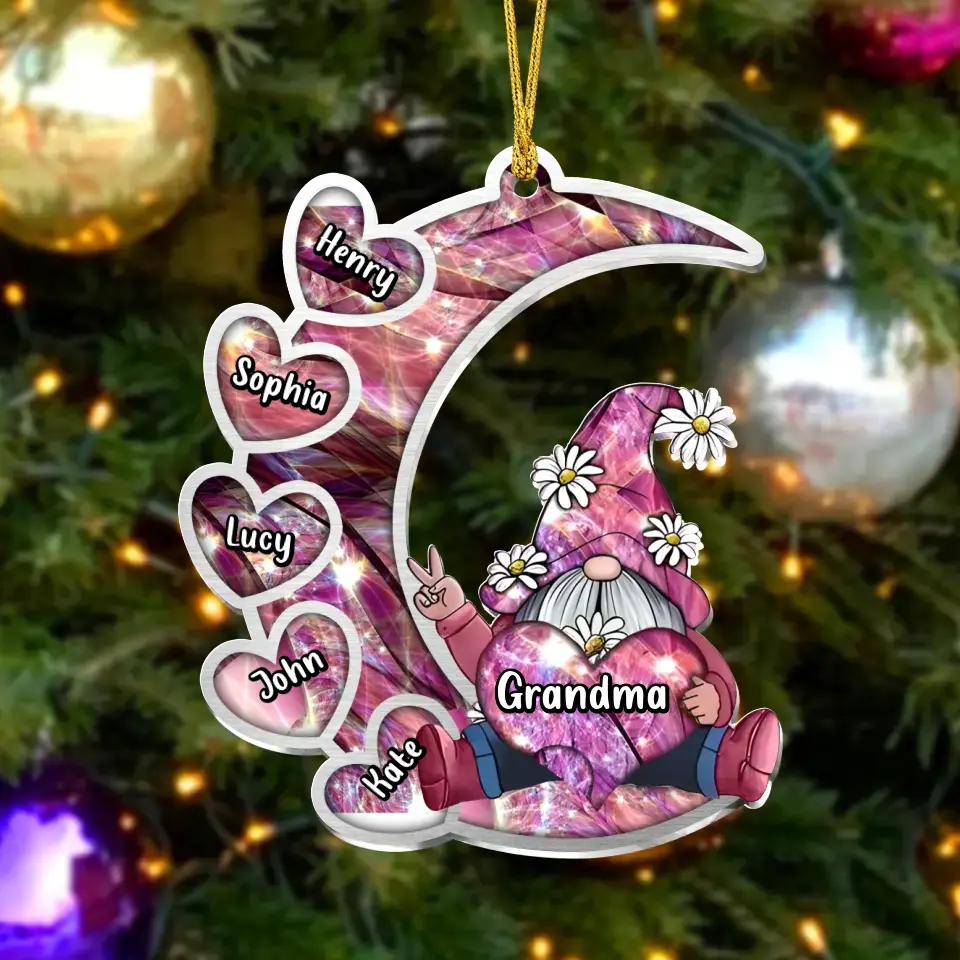Personalized Sparkling Grandma Nana With Sweet Heart Kids Acrylic Car Ornament - Gift Idea To Grandma/Mother - Up to 5 Kids