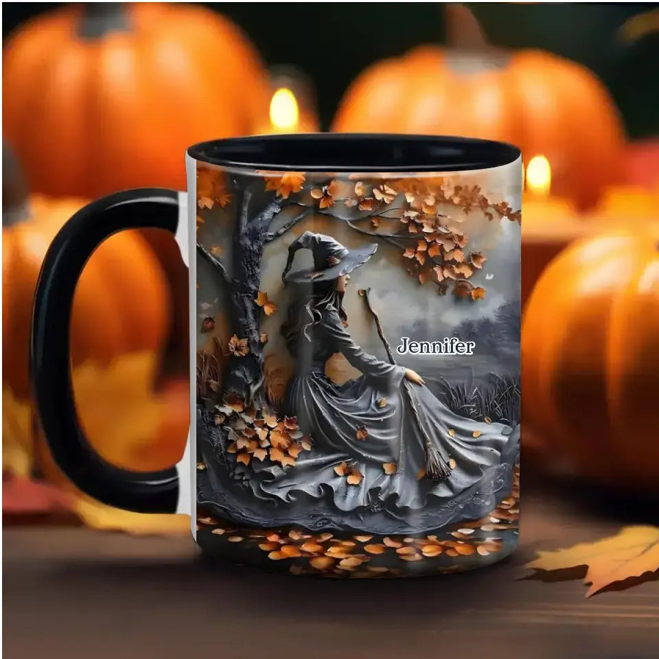 Personalized Witch Broom Accent Mug - Halloween/Birthday Gift Idea For Yourself, Women, Witch Lovers