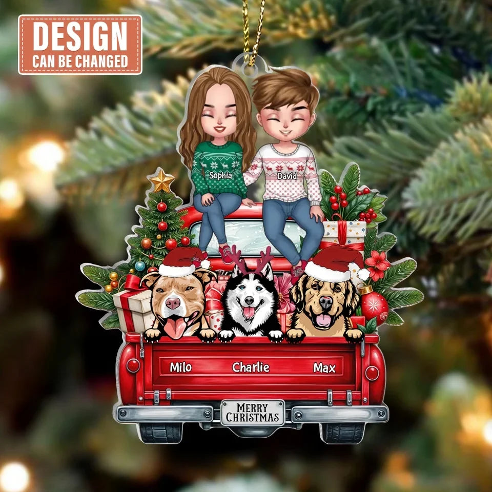 Personalized Dog Car Acrylic Ornament - Christmas Gift Idea For Couple/Dog/Cat Lover - Up to 3 Pets
