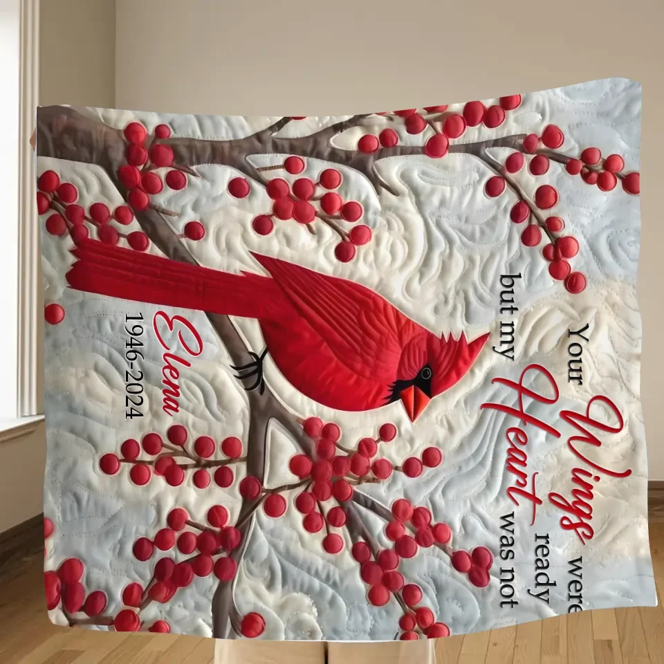Personalized Memorial Christmas Quilt/Fleece Throw Blanket/Pillow Cover - Memorial Gift Idea - Your Wings Were Ready But My Heart Was Not