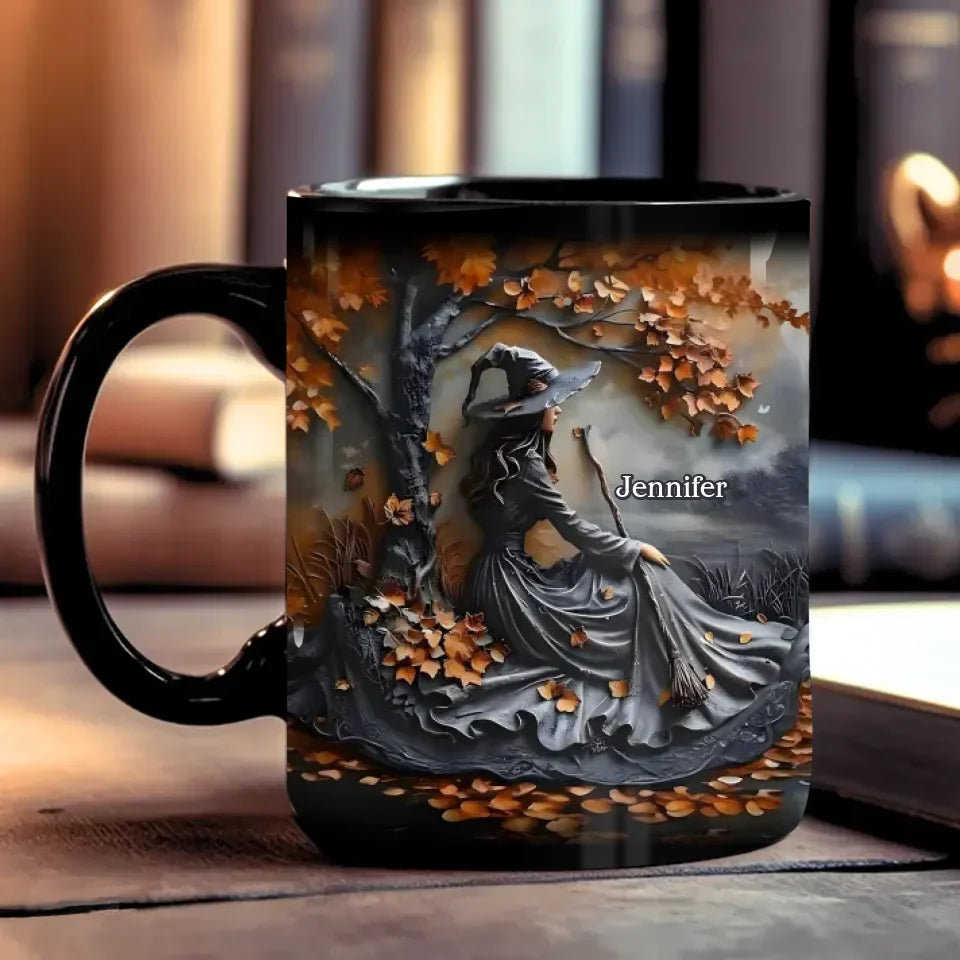 Personalized Witch Broom Coffee Mug - Halloween/Birthday Gift Idea For Yourself, Women, Witch Lovers