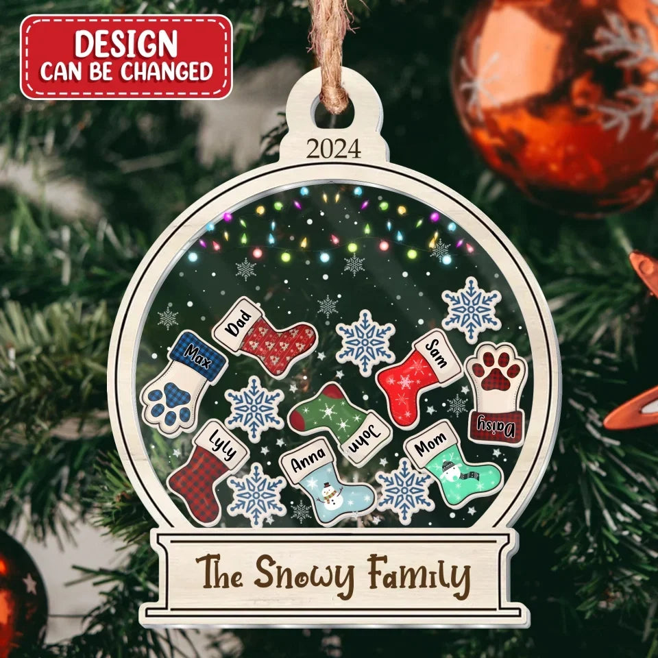 Personalized Family 3 Layered Shaker Ornament -  Christmas Gift For Family - Up to 8 Members